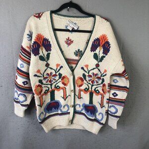 Bordado Cardigan Sweater Women S Floral Boho Knit Nature Peru Granny Core Artsy